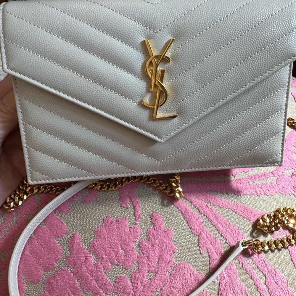 YSL Cassandra Beige Quilted Crossbody Wallet on a chain-iPhone ProMax fits too! - Picture 5 of 5